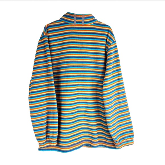 Hanna Andersson 1/4 Zip Fleece Pullover Boys 8 / 130 Orange Blue Stripe Pockets - Picture 4 of 10